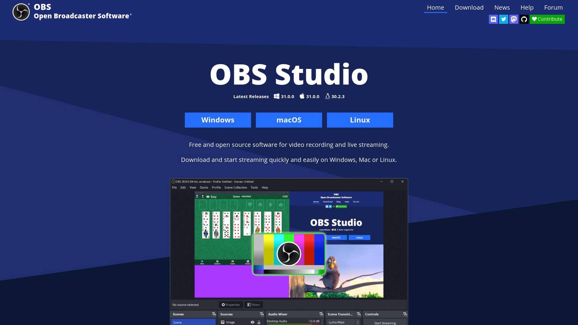 OBS Studio interface screenshot showing main features and user interface