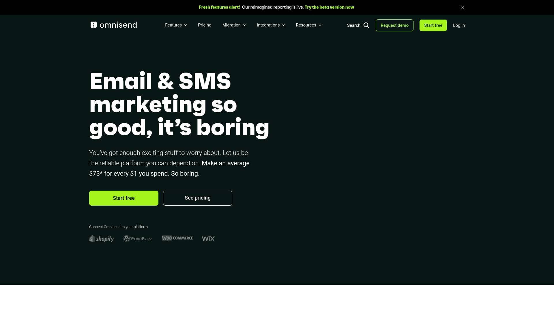 Omnisend interface screenshot showing main features and user interface