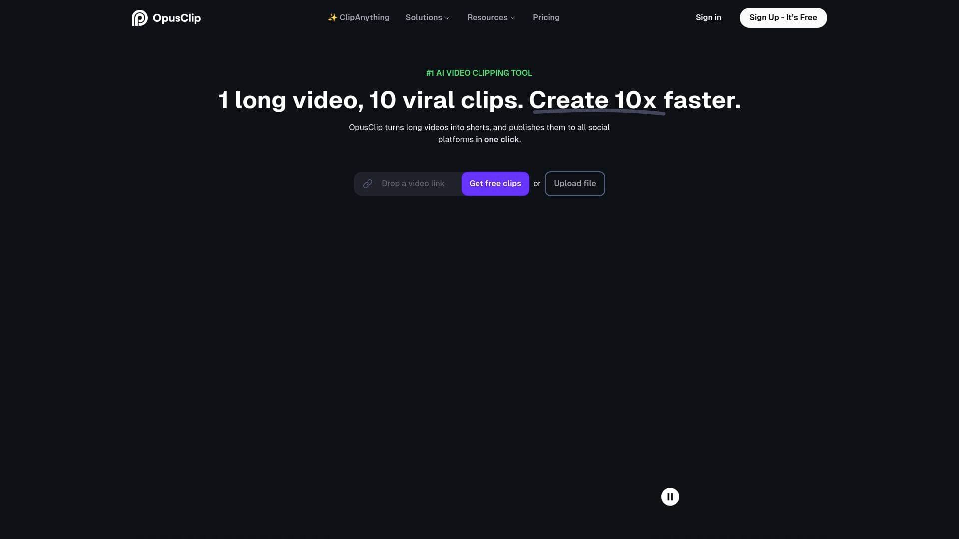 Opus Clip interface screenshot showing main features and user interface
