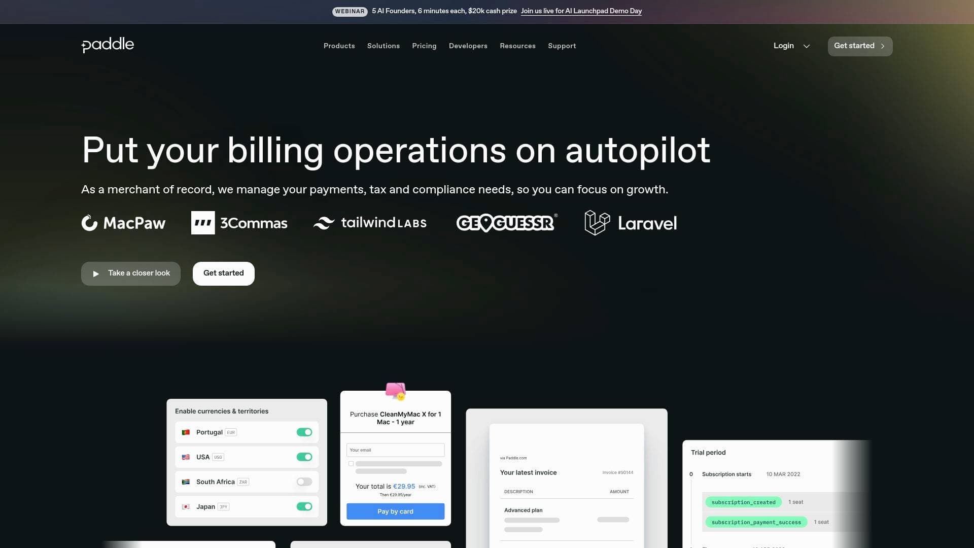 Paddle interface screenshot showing main features and user interface