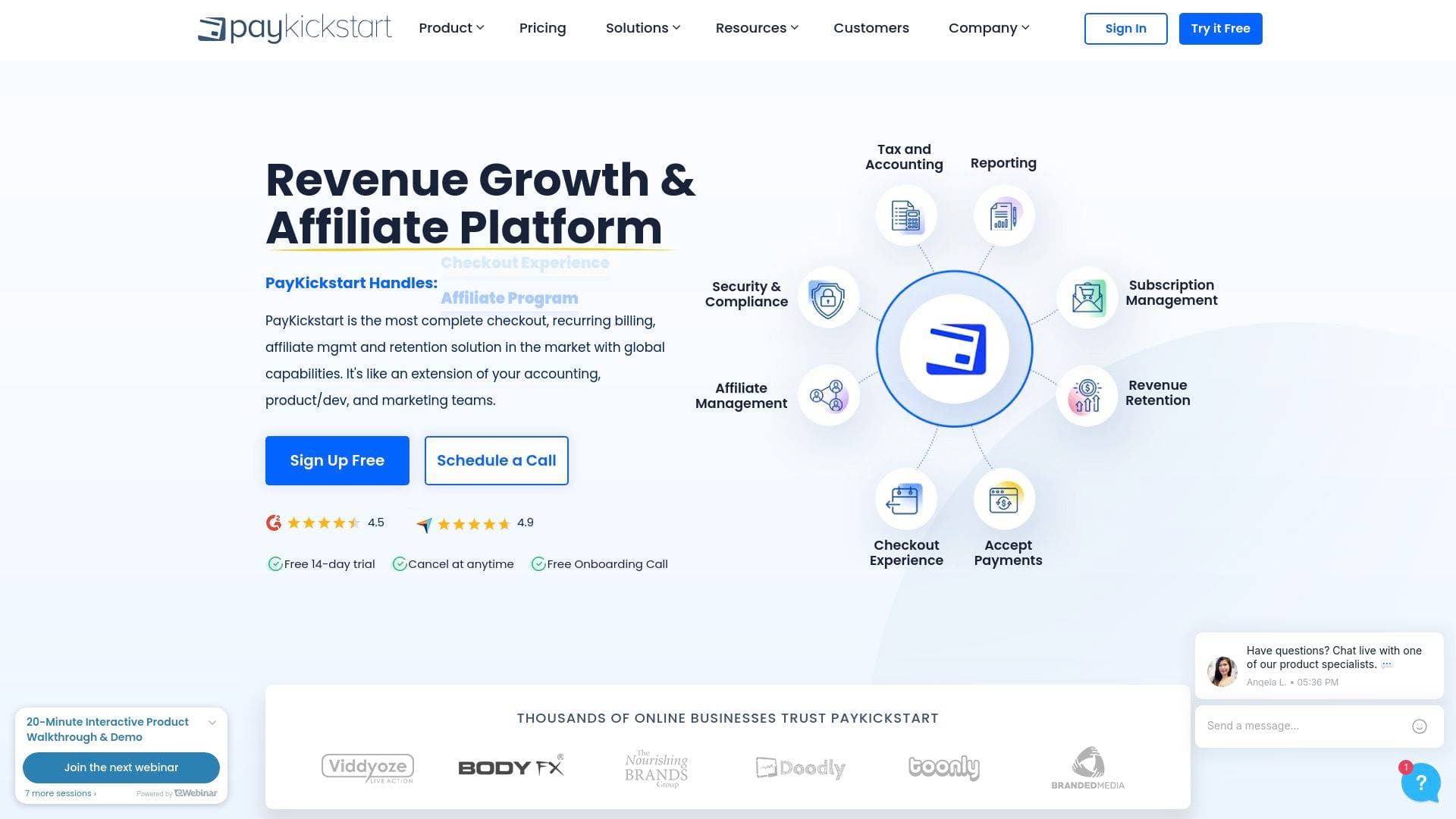 PayKickstart interface screenshot showing main features and user interface