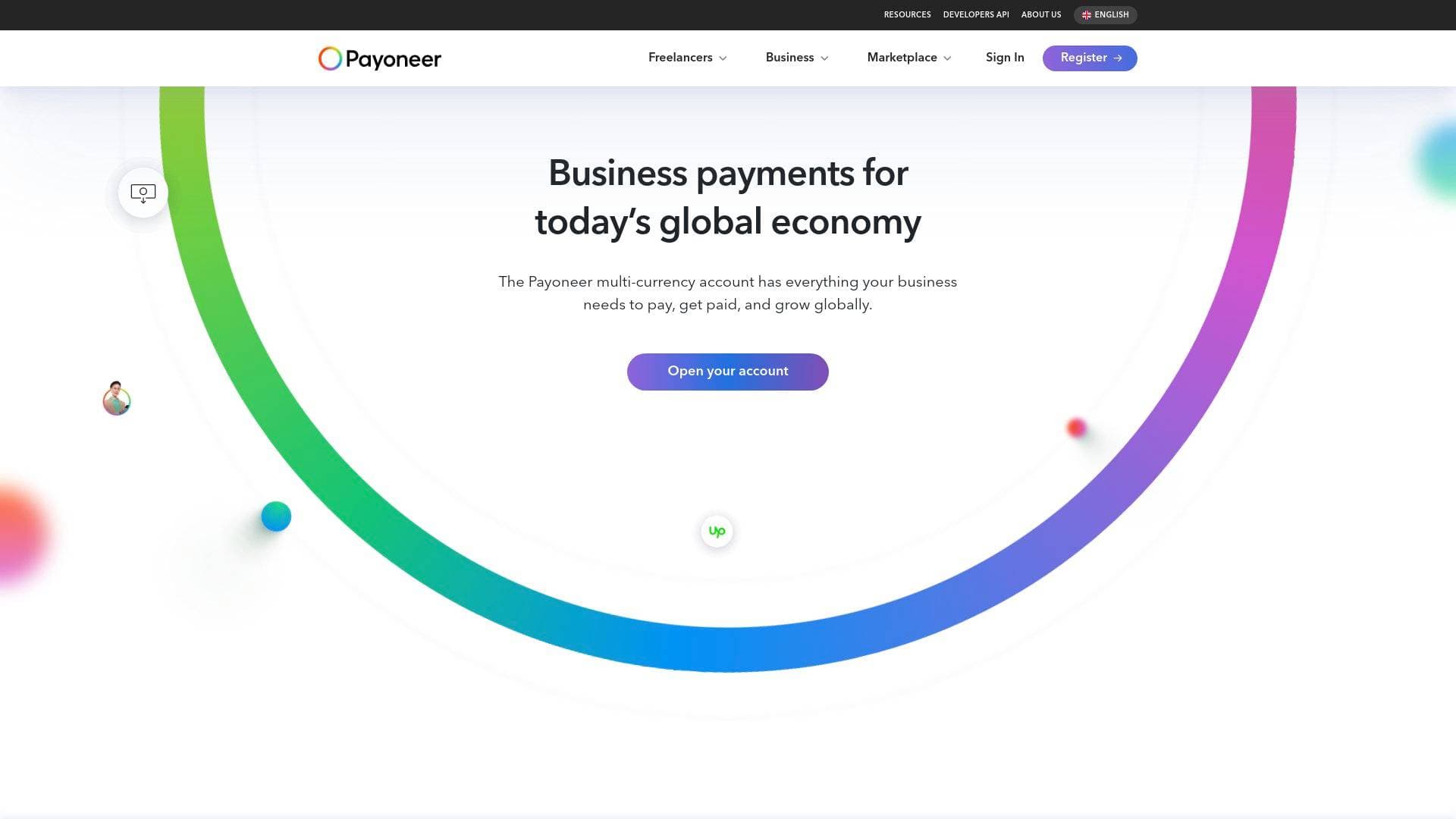 Payoneer interface screenshot showing main features and user interface