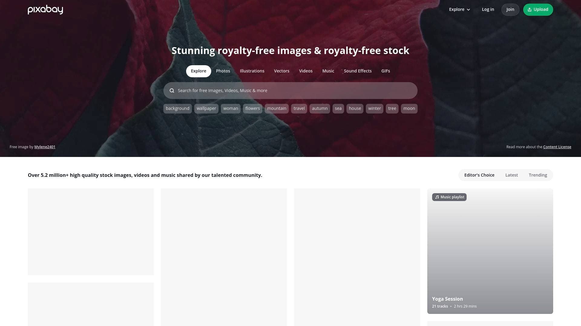 Pixabay interface screenshot showing main features and user interface