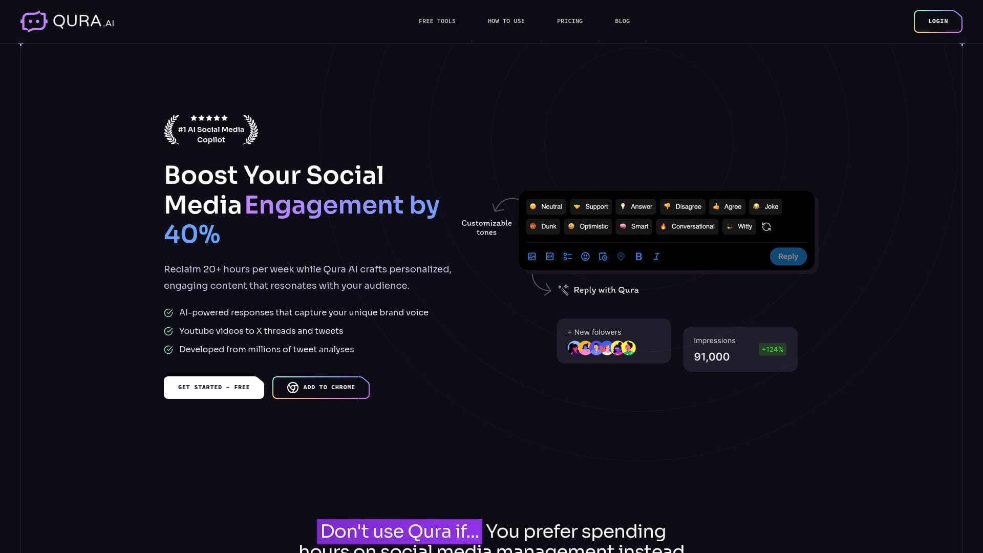 Qura interface screenshot showing main features and user interface