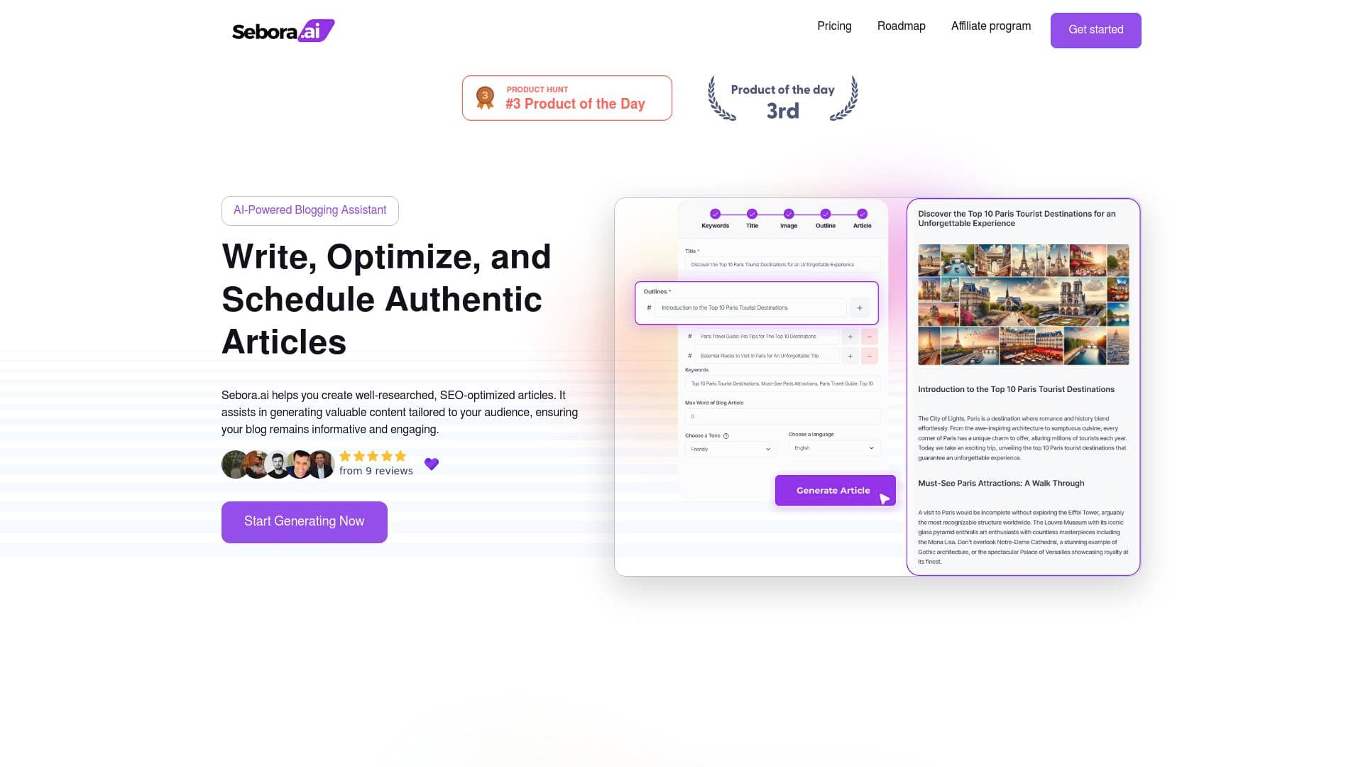 Sebora AI interface screenshot showing main features and user interface