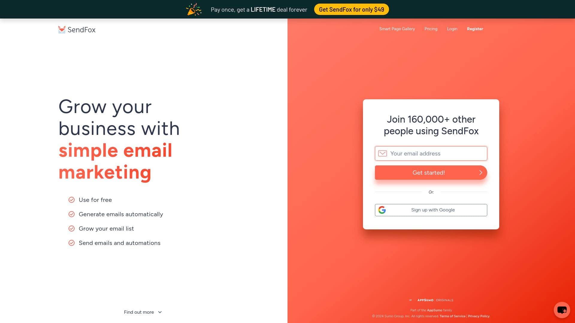 SendFox interface screenshot showing main features and user interface