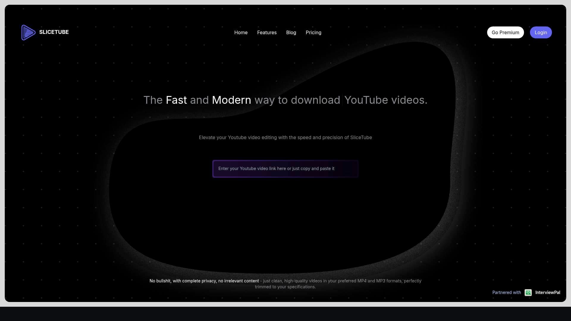 SliceTube interface screenshot showing main features and user interface