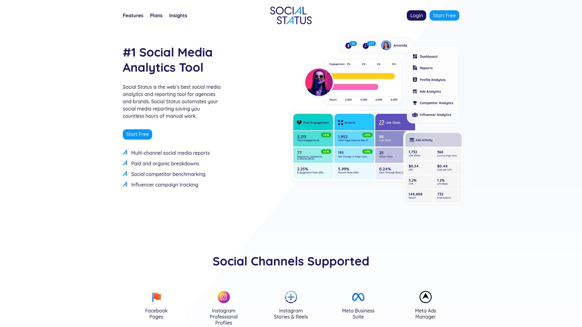 Socialstatus interface screenshot showing main features and user interface