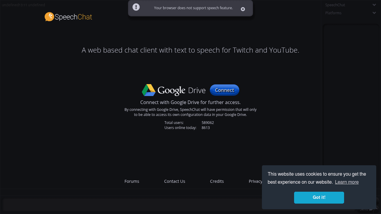 A screenshot of SpeechChat