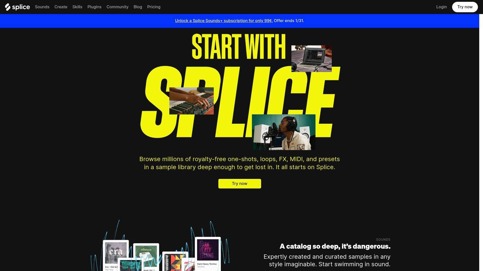 Splice interface screenshot showing main features and user interface