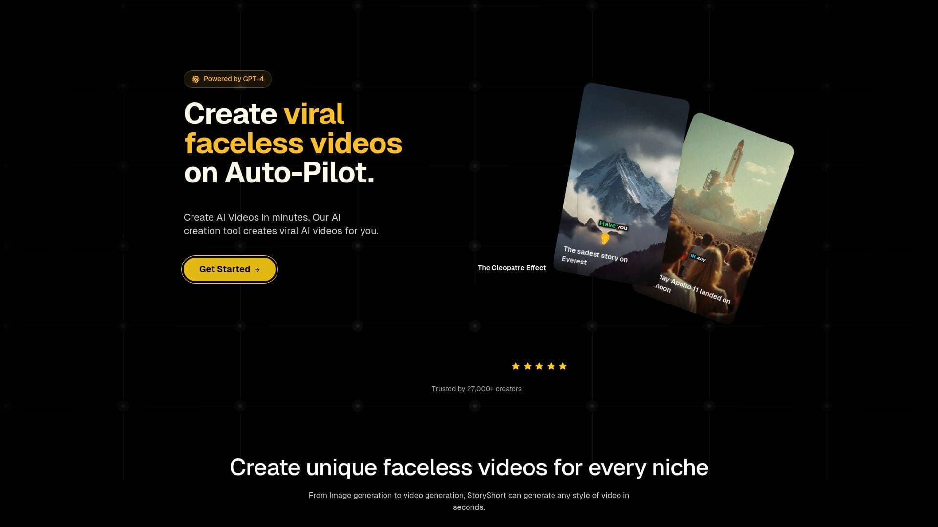 Storyshort interface screenshot showing main features and user interface