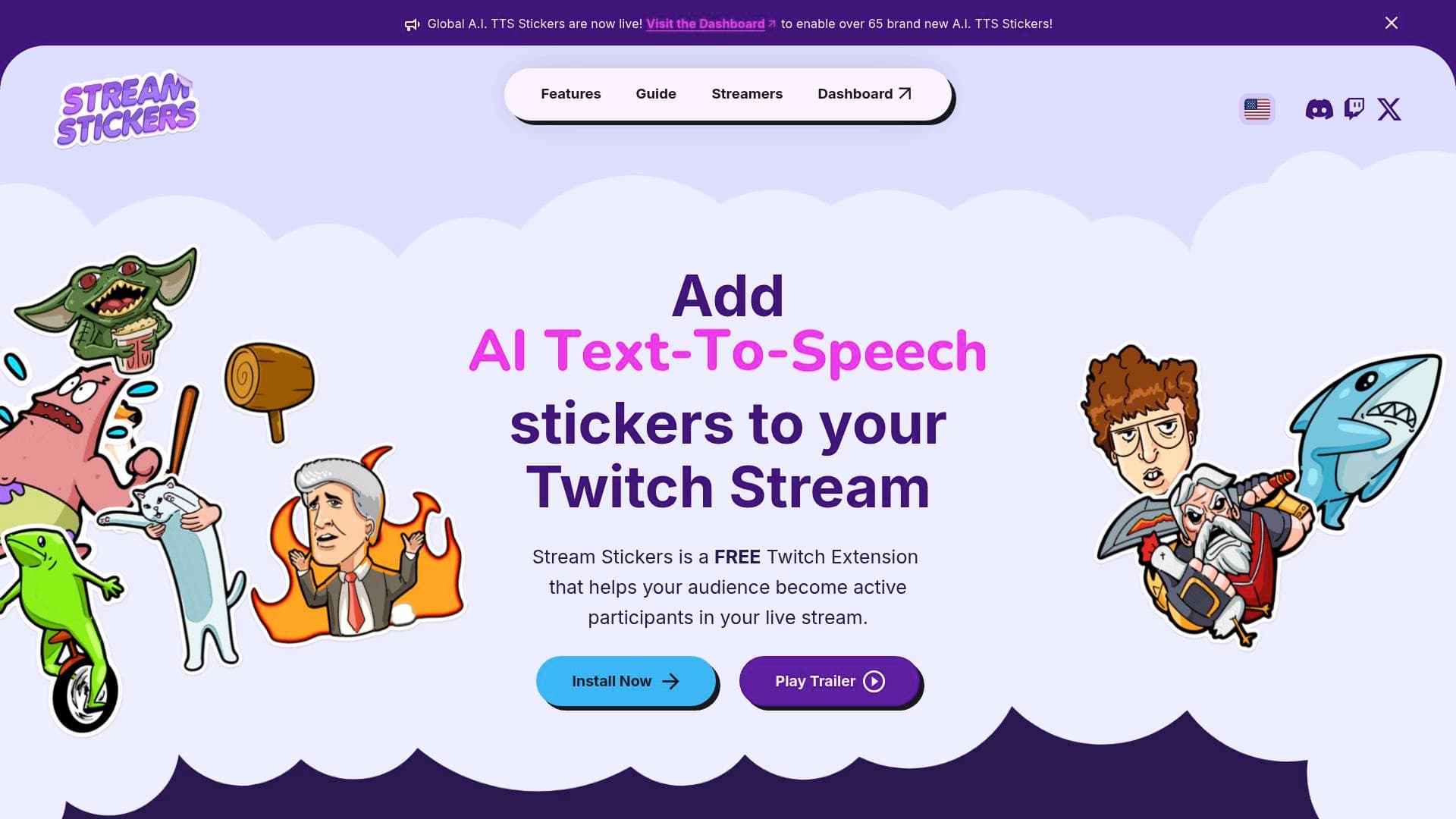 Stream Stickers interface screenshot showing main features and user interface
