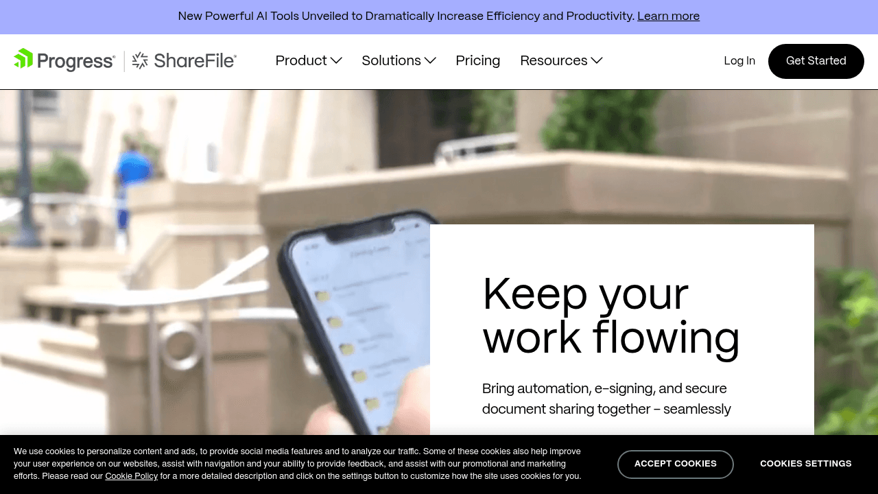 Shareafile interface screenshot showing main features and user interface