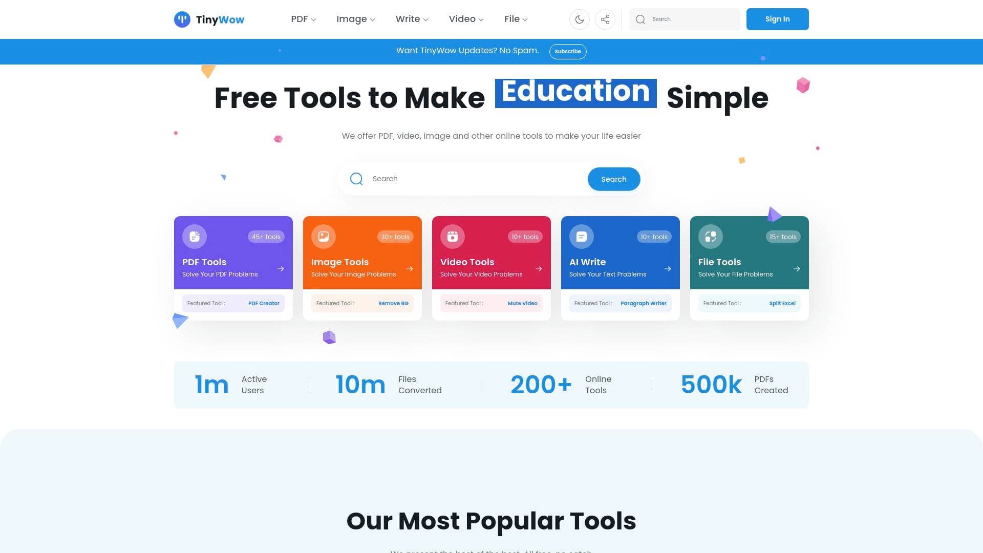 Tinywow interface screenshot showing main features and user interface