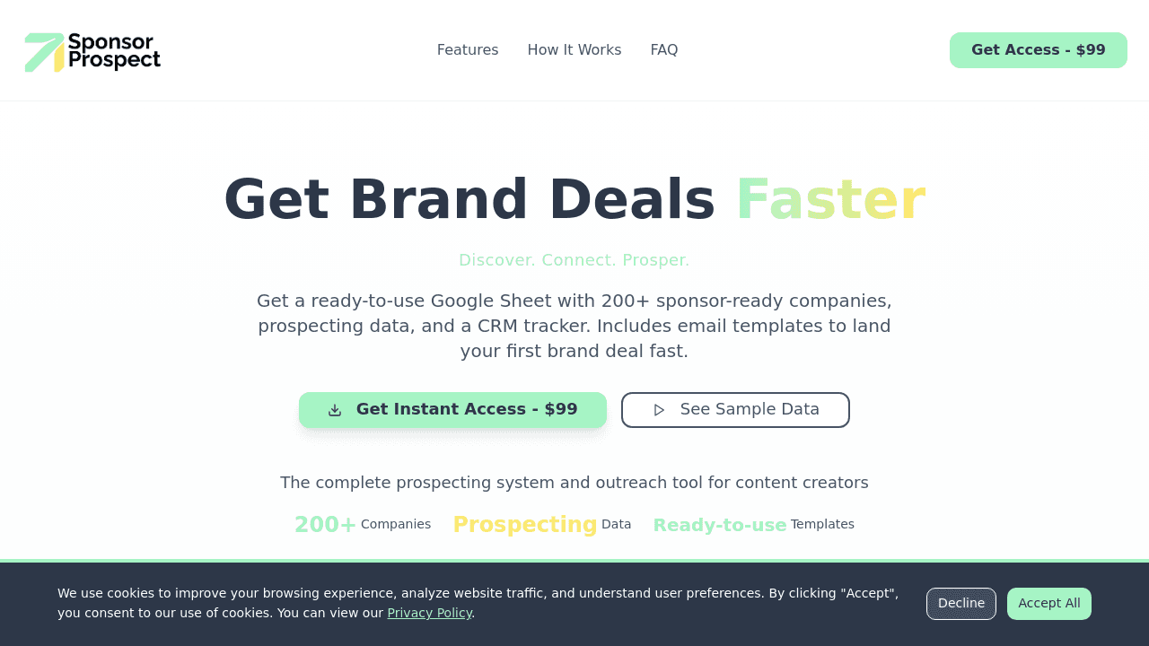 Sponsor Prospect interface screenshot showing main features and user interface
