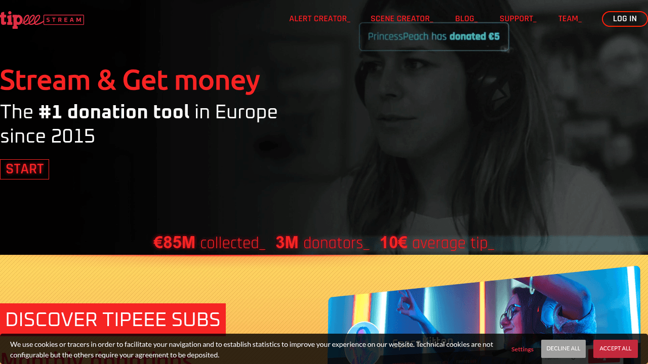 A screenshot of TipeeeStream