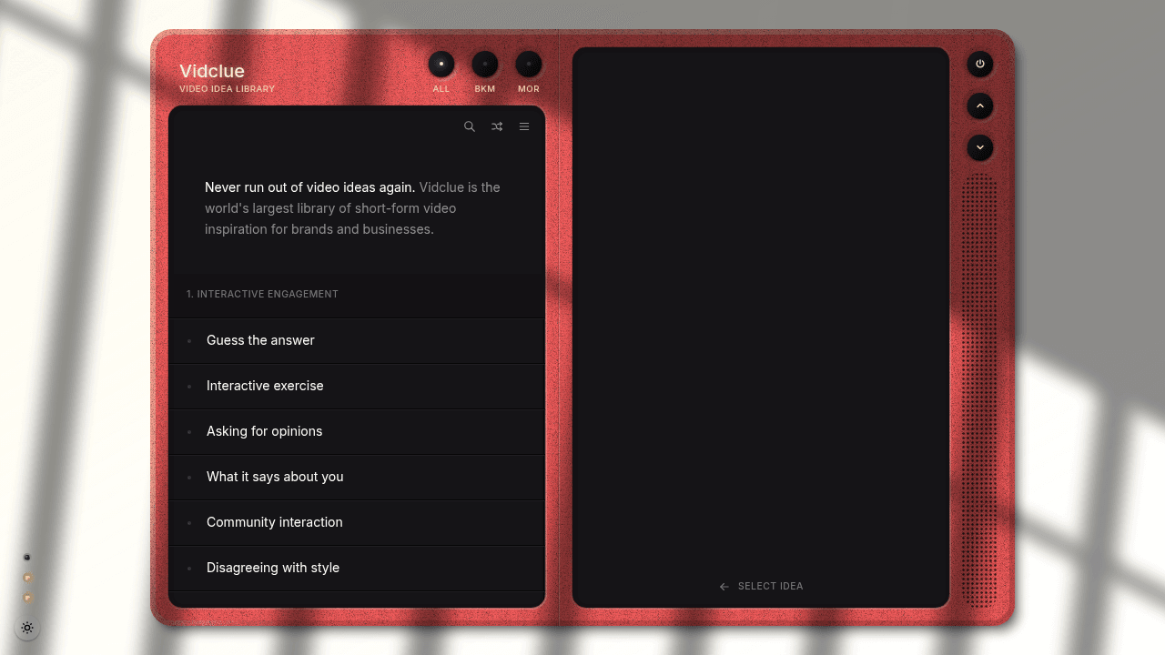 A screenshot of Vidclue