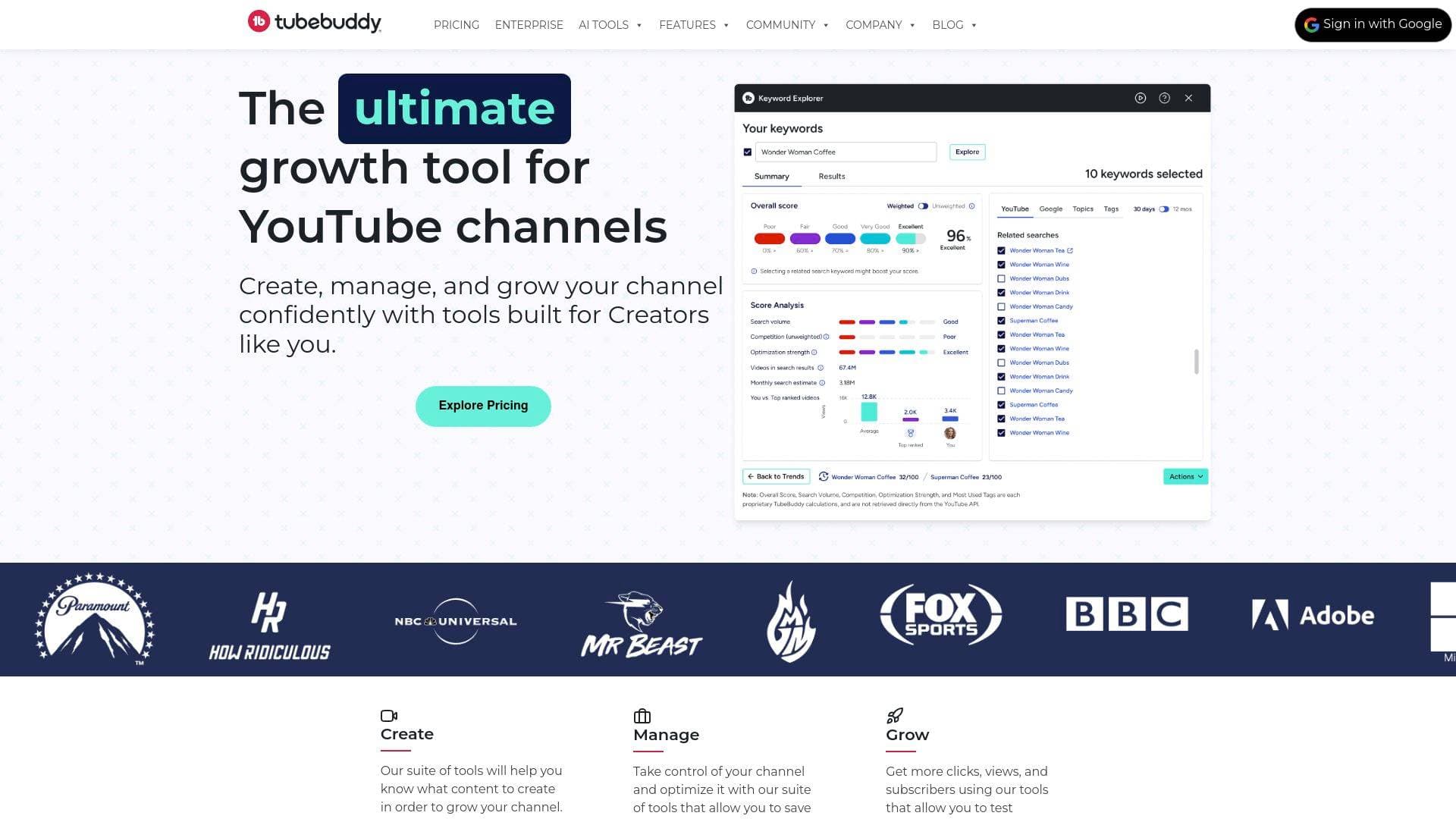 TubeBuddy interface screenshot showing main features and user interface