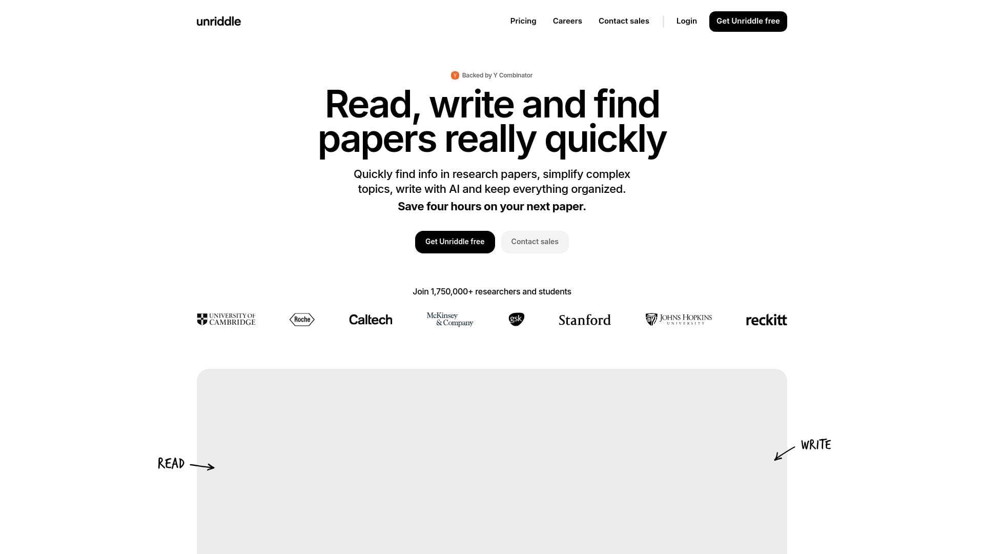 Unriddle interface screenshot showing main features and user interface
