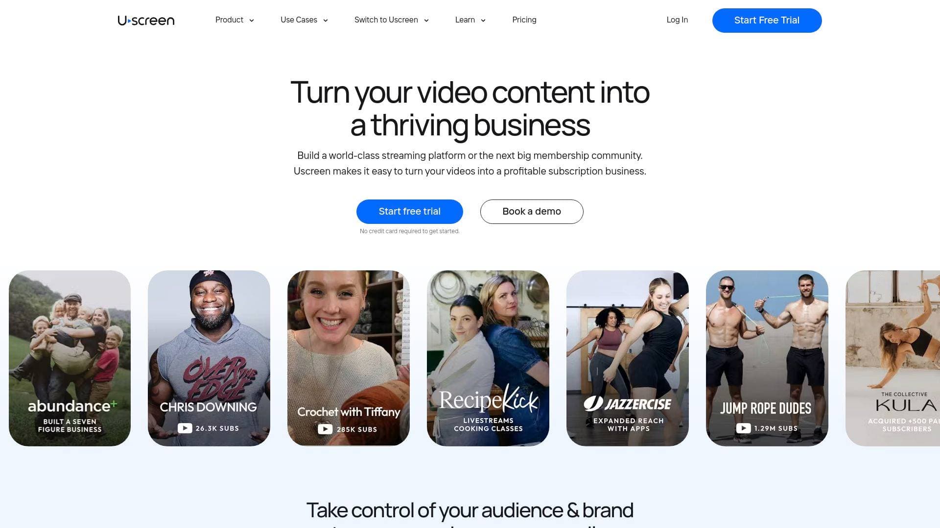 Uscreen interface screenshot showing main features and user interface