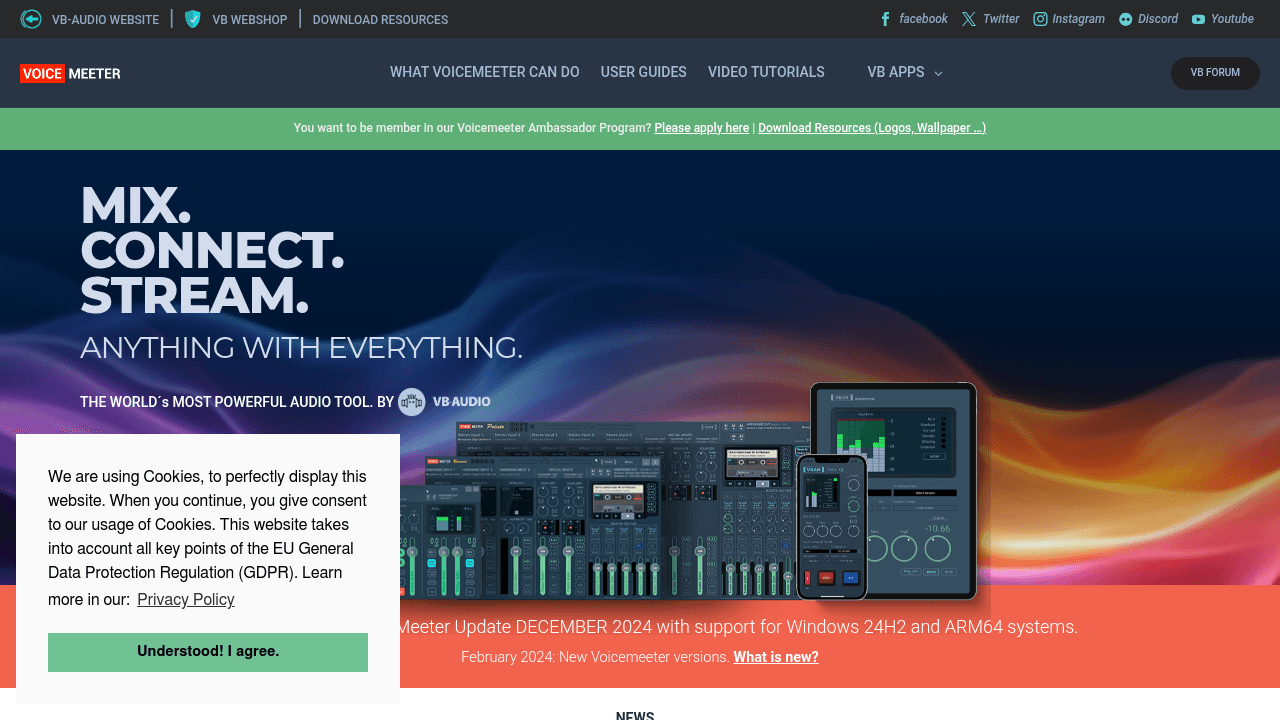 A screenshot of Voicemeeter