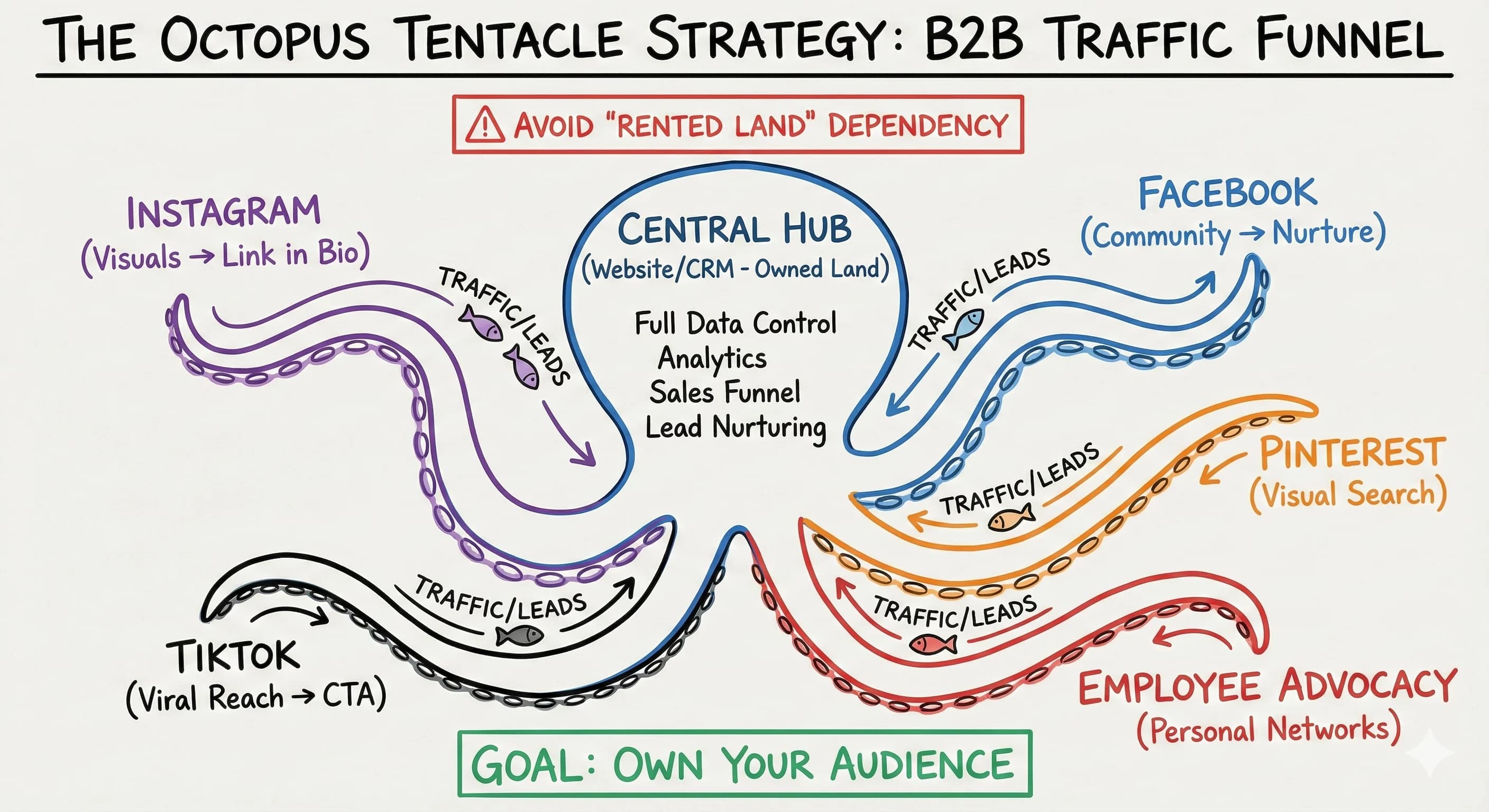 The Octopus Tentacle Strategy: How B2B Marketers Transform Social Media Into Traffic Funnels - Blog post thumbnail