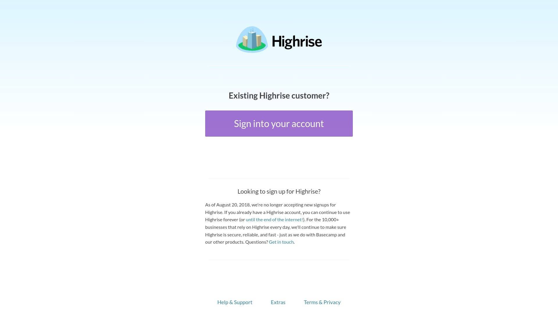 Highrise interface screenshot showing main features and user interface