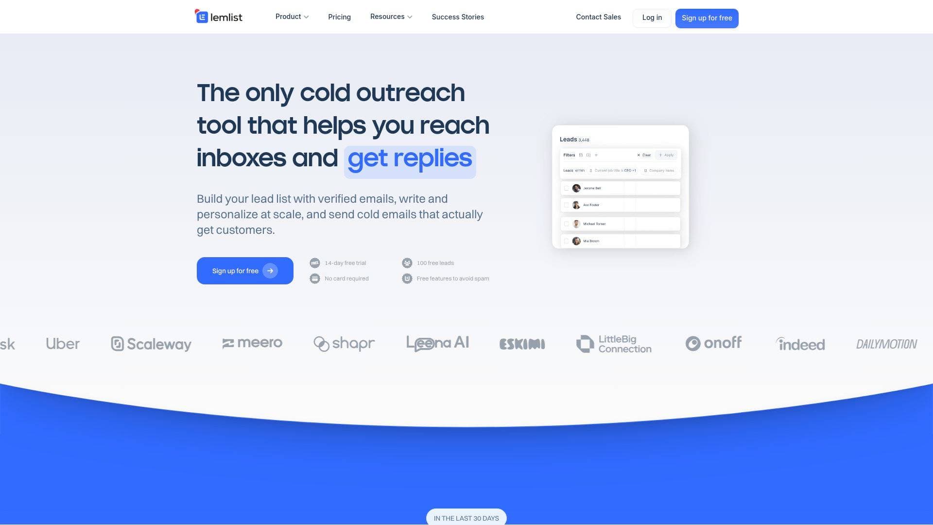 Lemlist interface screenshot showing main features and user interface