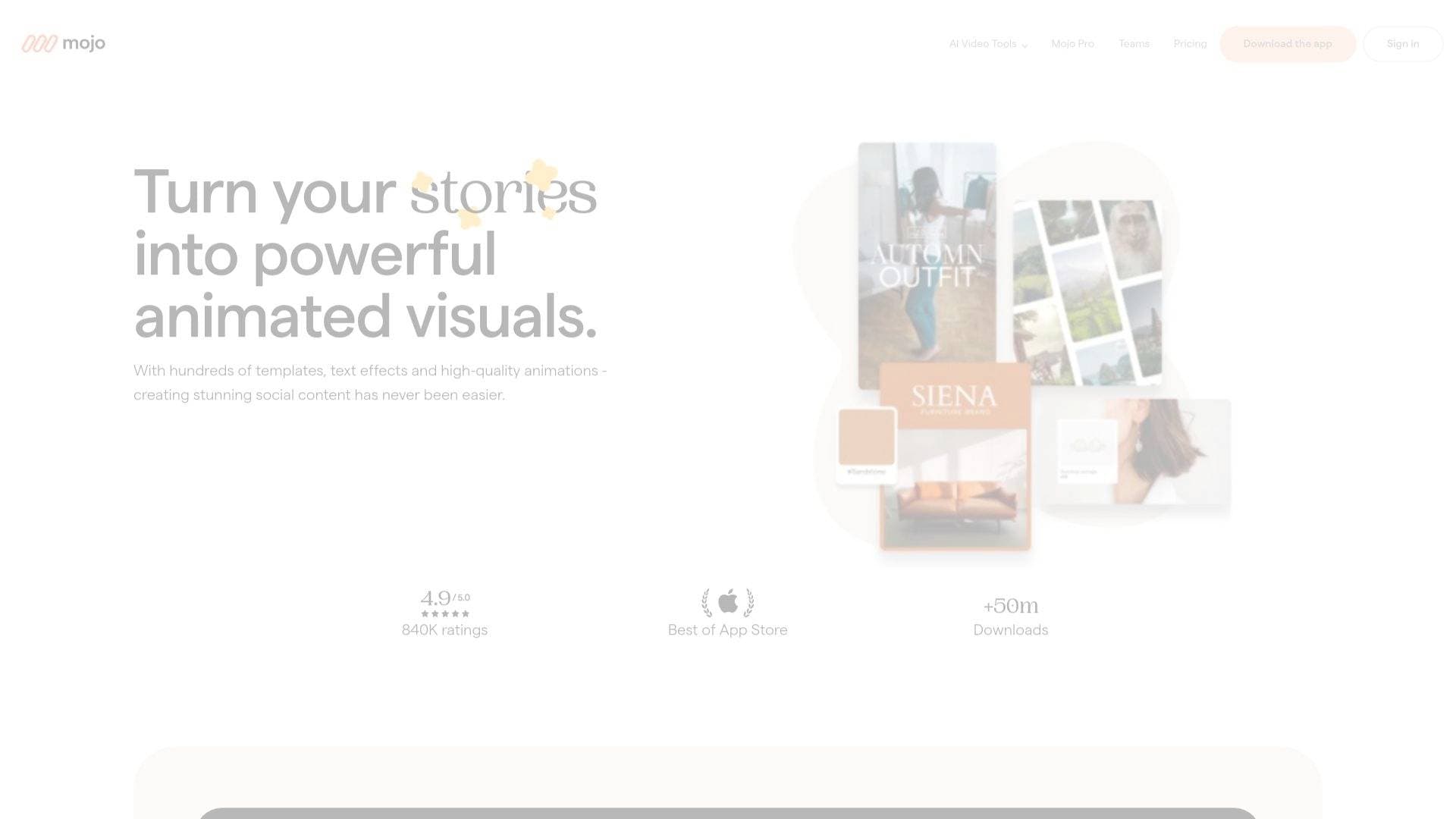 Mojo App interface screenshot showing main features and user interface