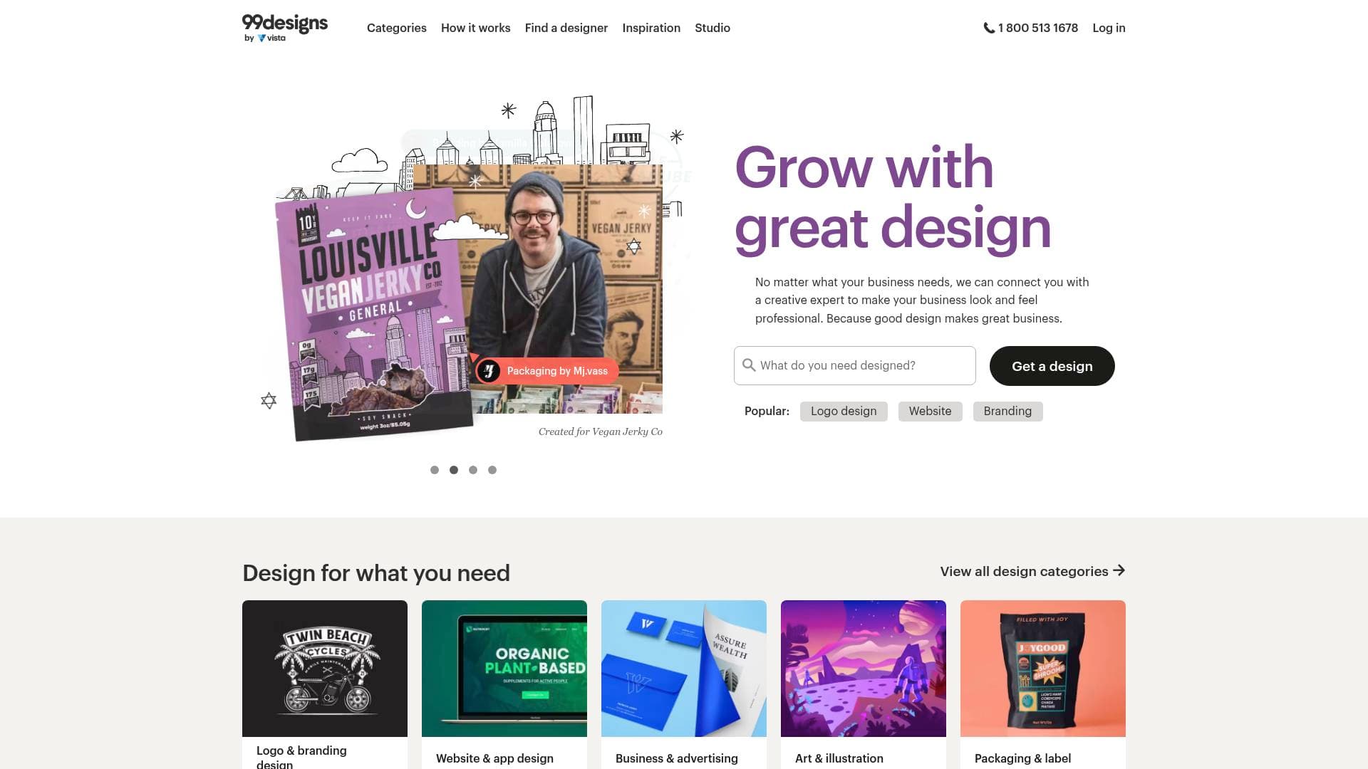 99Designs interface screenshot showing main features and user interface