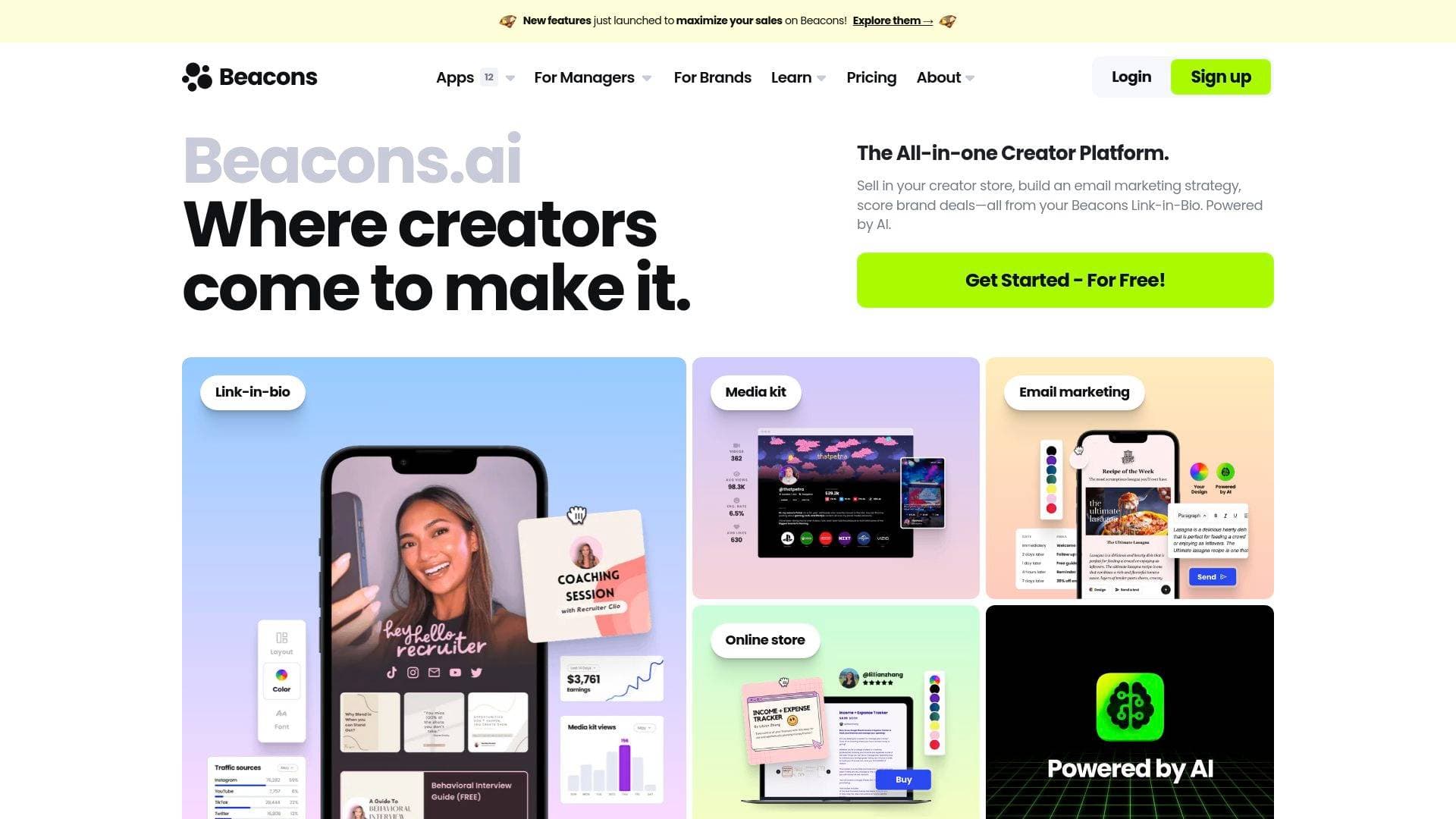 Beacons interface screenshot showing main features and user interface