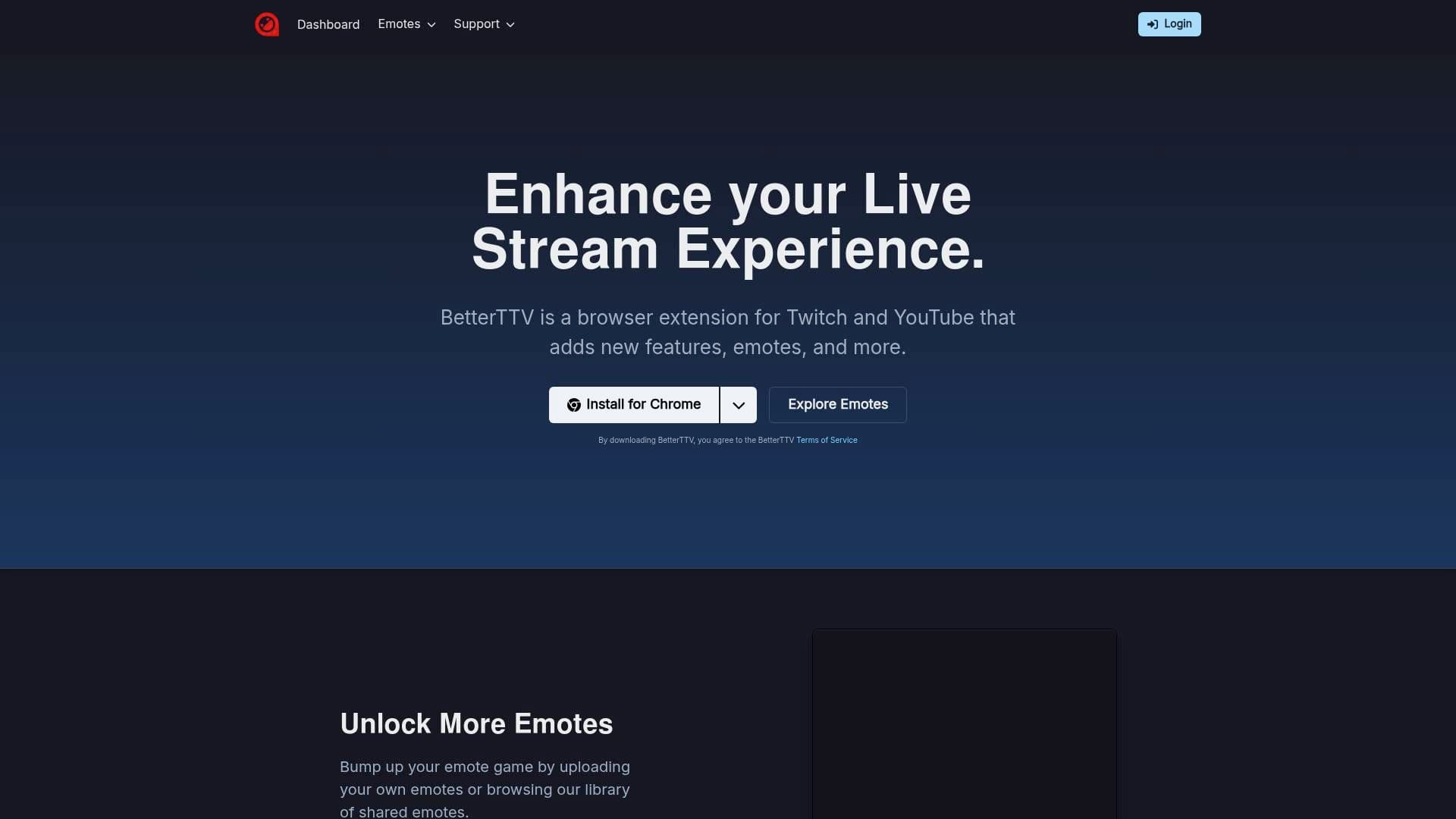 BetterTTV interface screenshot showing main features and user interface