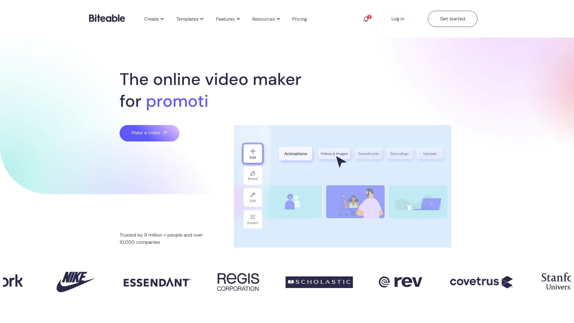 Biteable interface screenshot showing main features and user interface