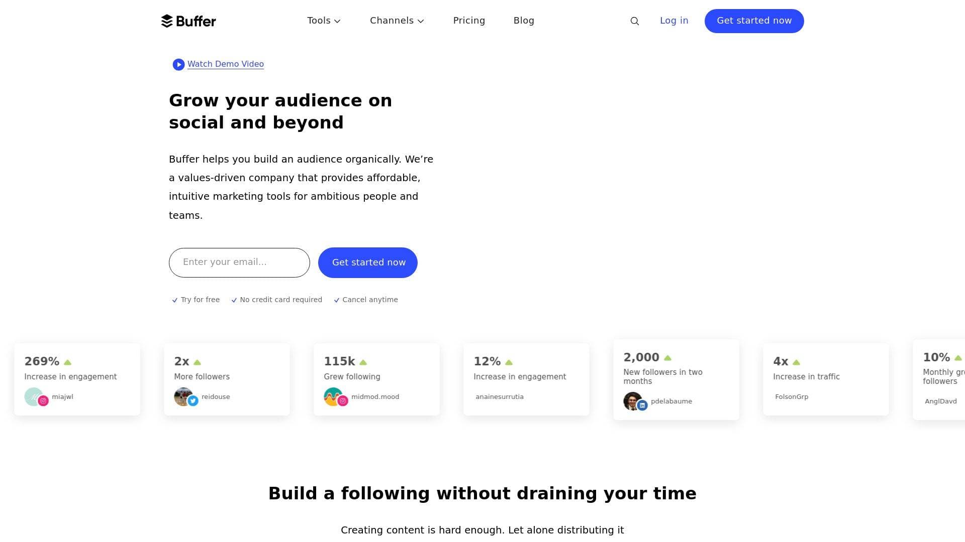 Buffer interface screenshot showing main features and user interface