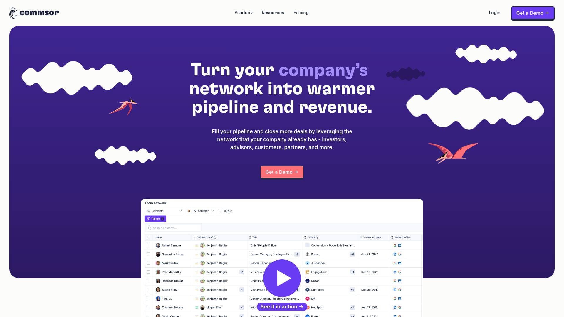 Commsor interface screenshot showing main features and user interface
