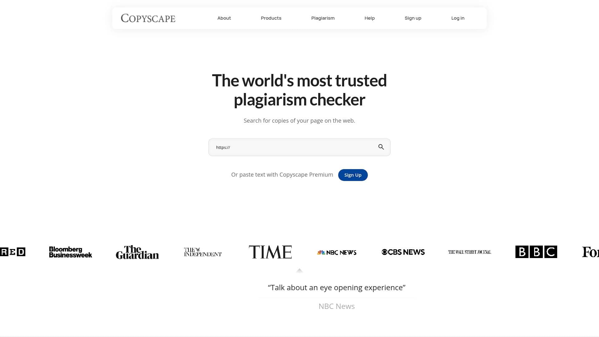 Copyscape interface screenshot showing main features and user interface