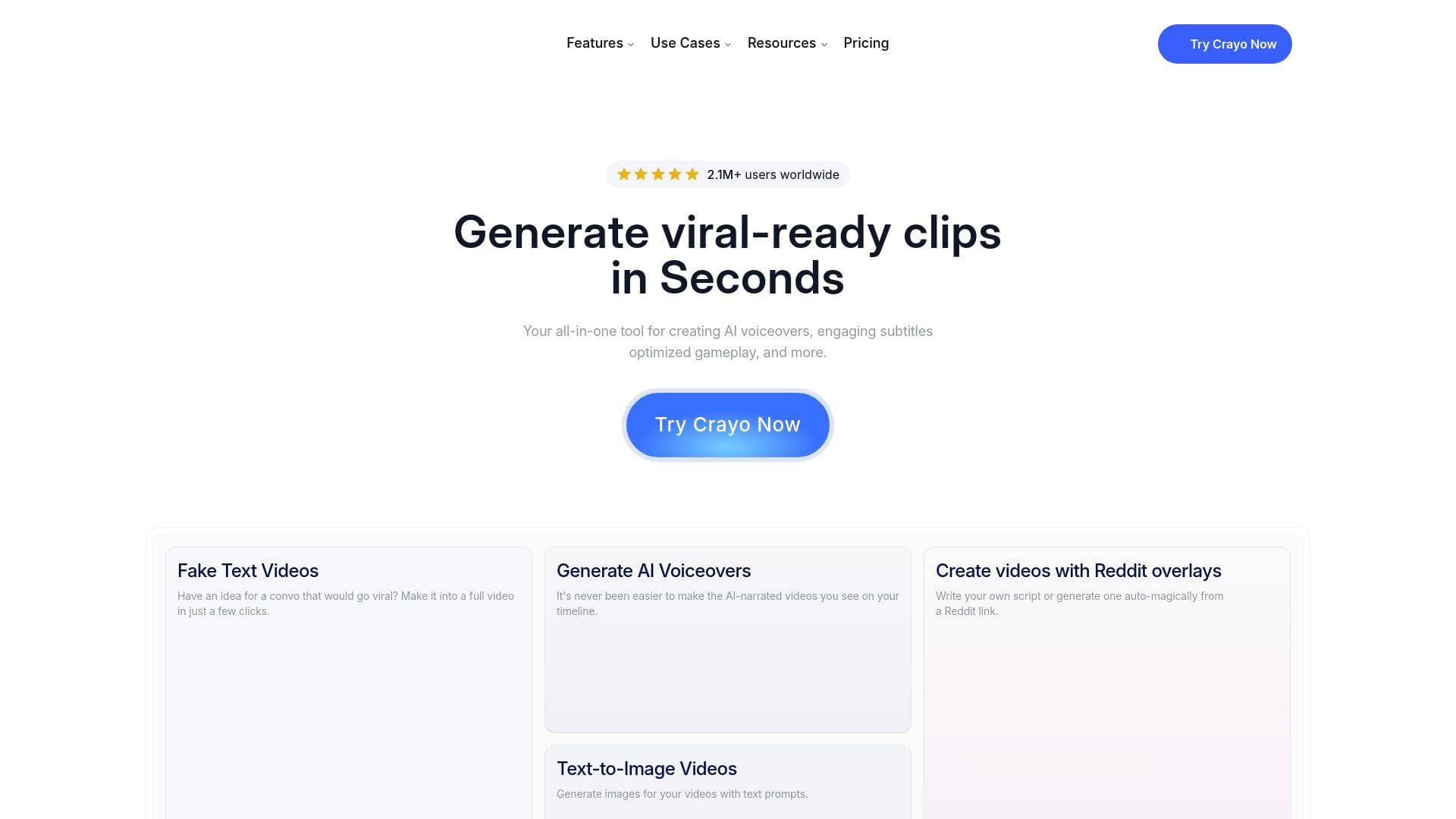 Crayo AI interface screenshot showing main features and user interface