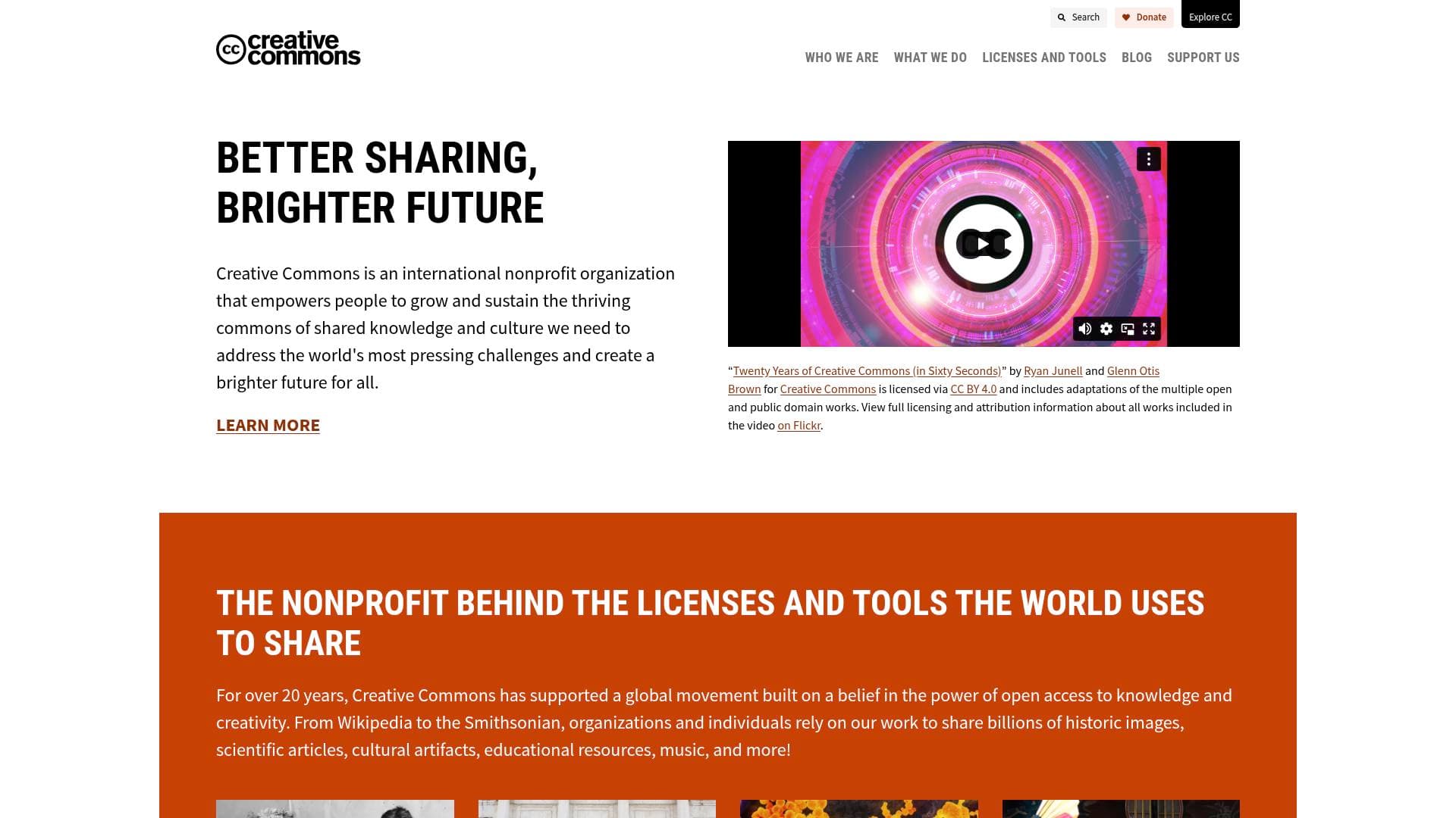 Creative Commons Search interface screenshot showing main features and user interface