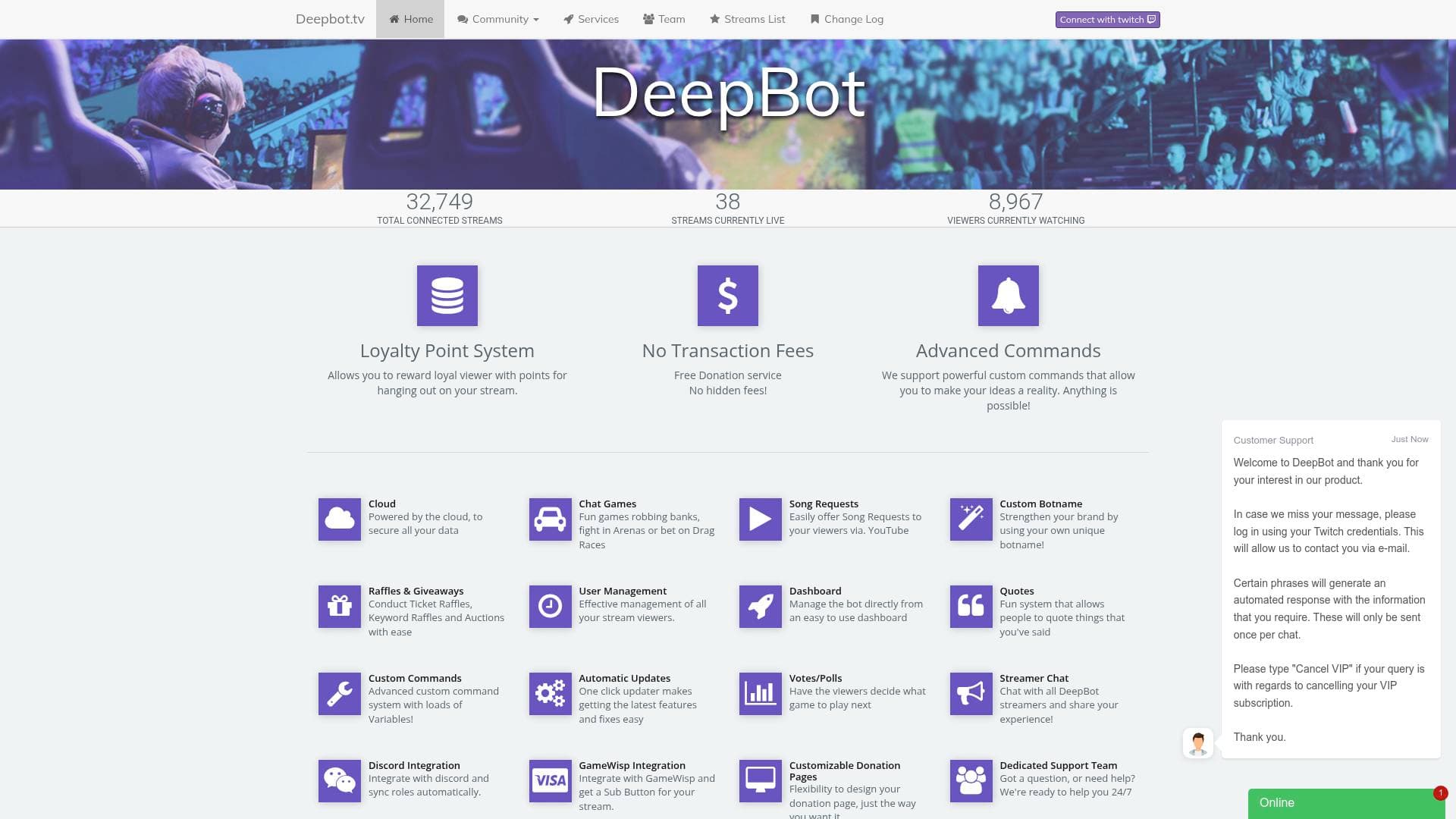 DeepBot interface screenshot showing main features and user interface