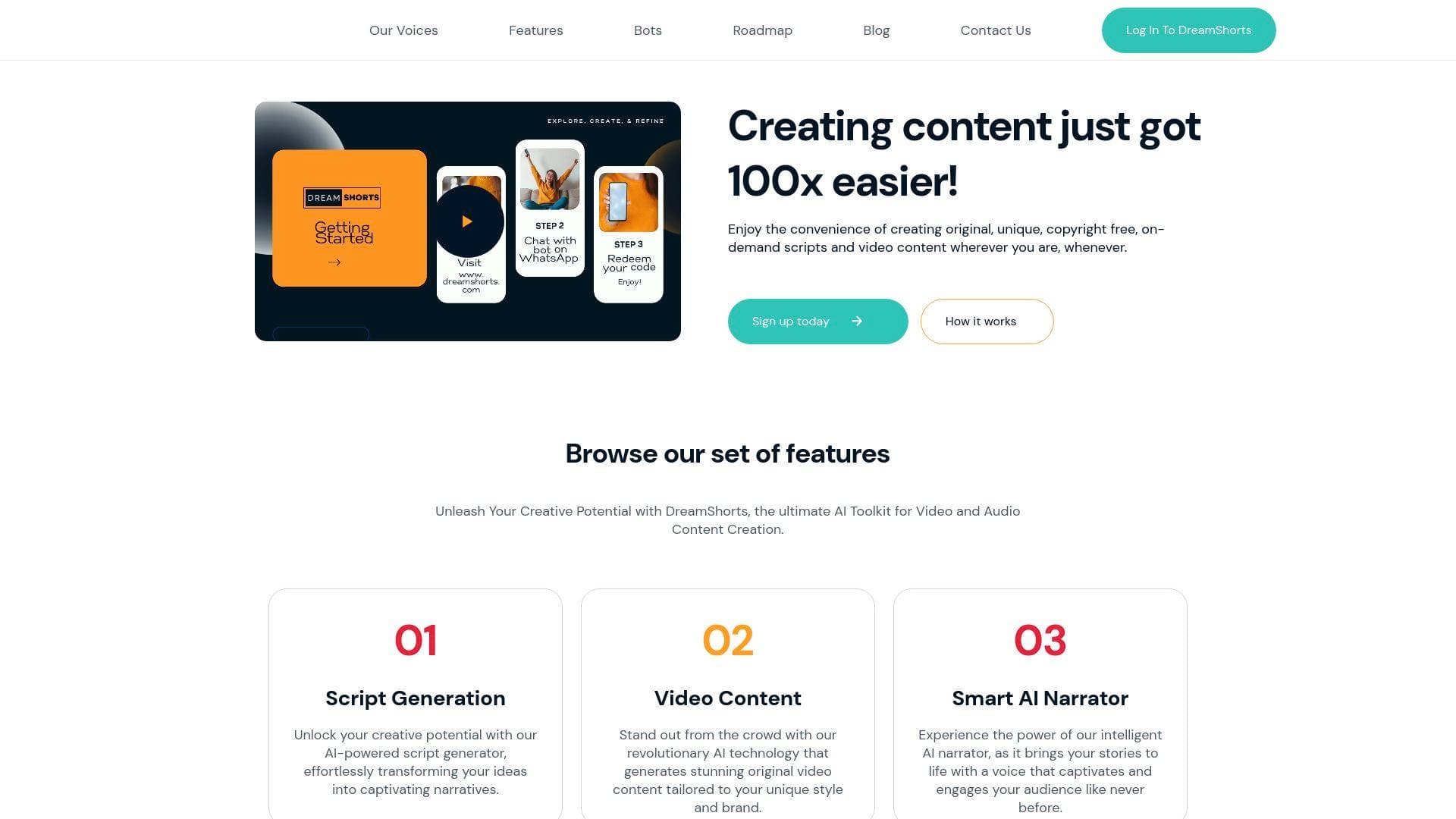 A screenshot of Dreamshorts