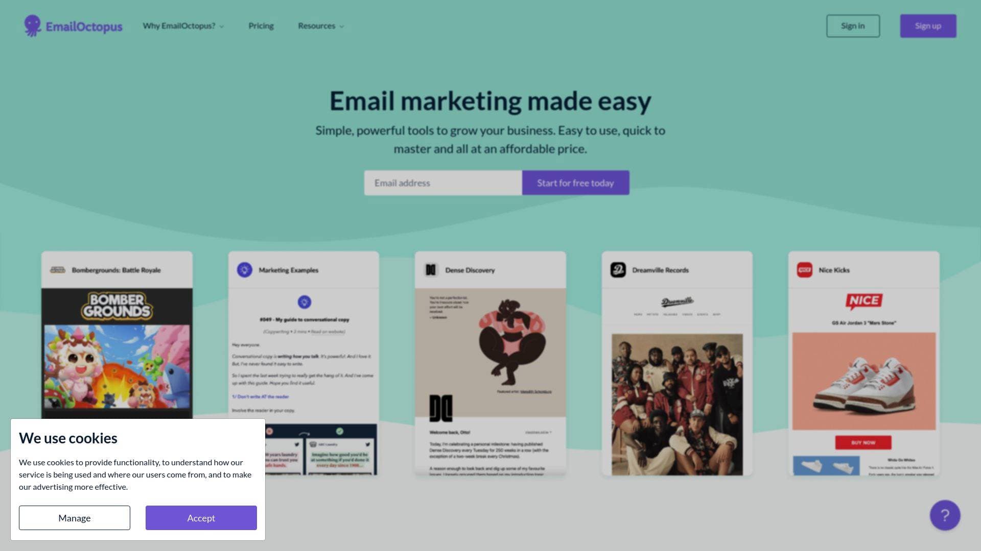 EmailOctopus interface screenshot showing main features and user interface