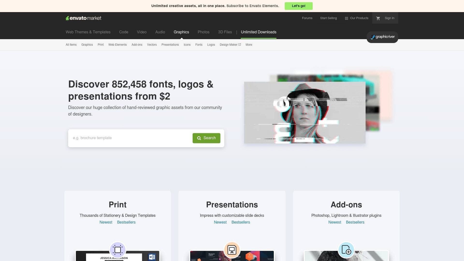 GraphicRiver interface screenshot showing main features and user interface