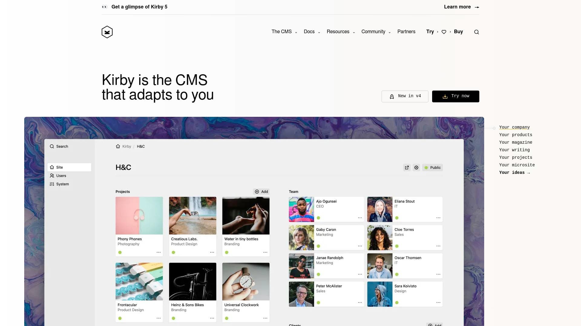 Kirby interface screenshot showing main features and user interface