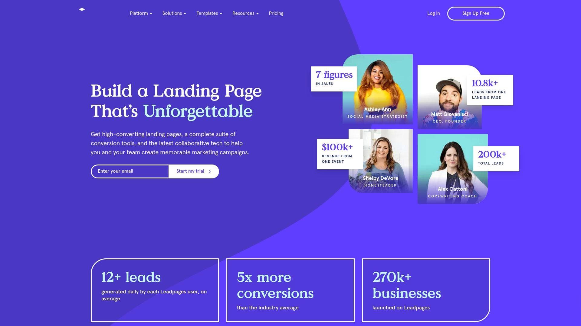 A screenshot of Leadpages