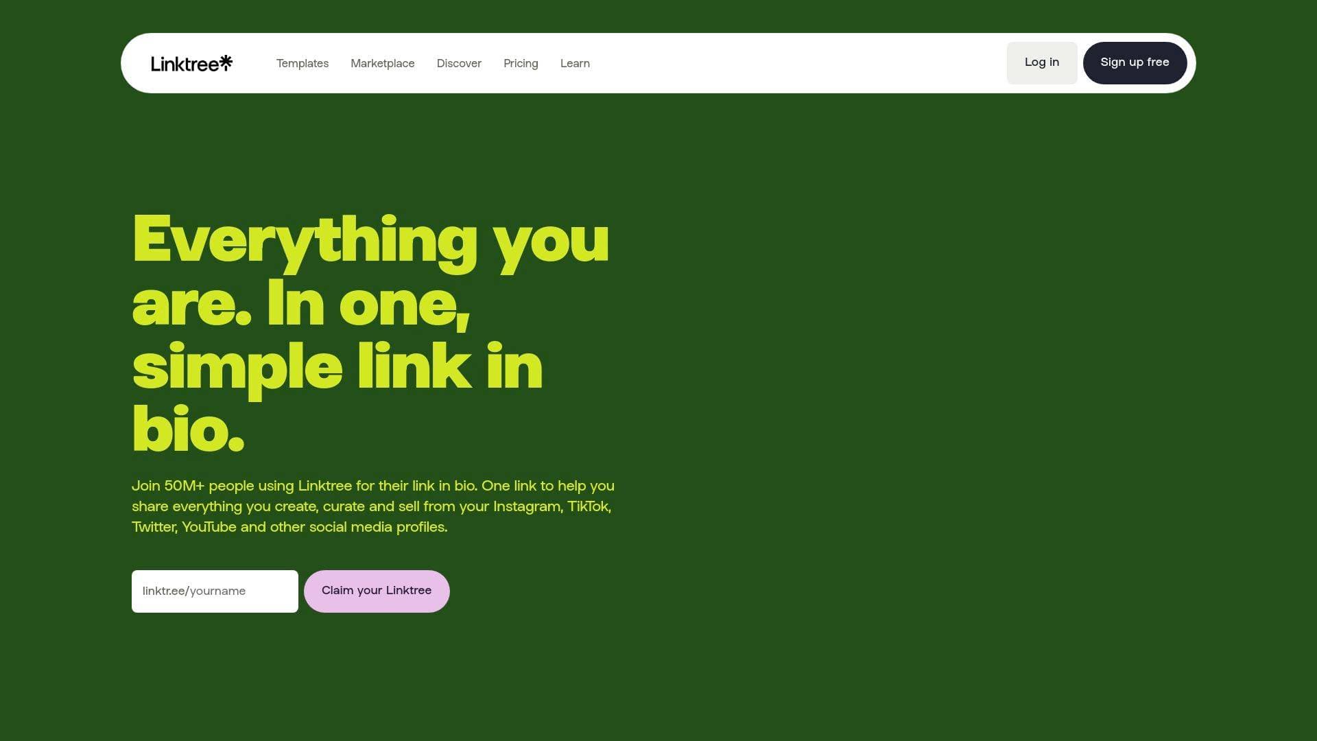 Linktree interface screenshot showing main features and user interface