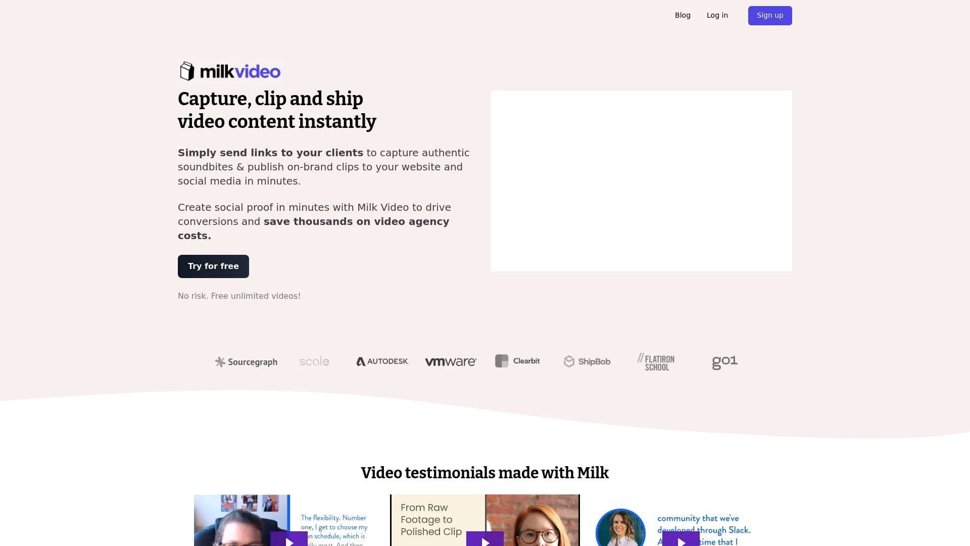 Milk Video interface screenshot showing main features and user interface