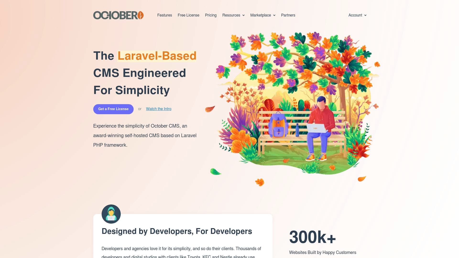 October CMS interface screenshot showing main features and user interface