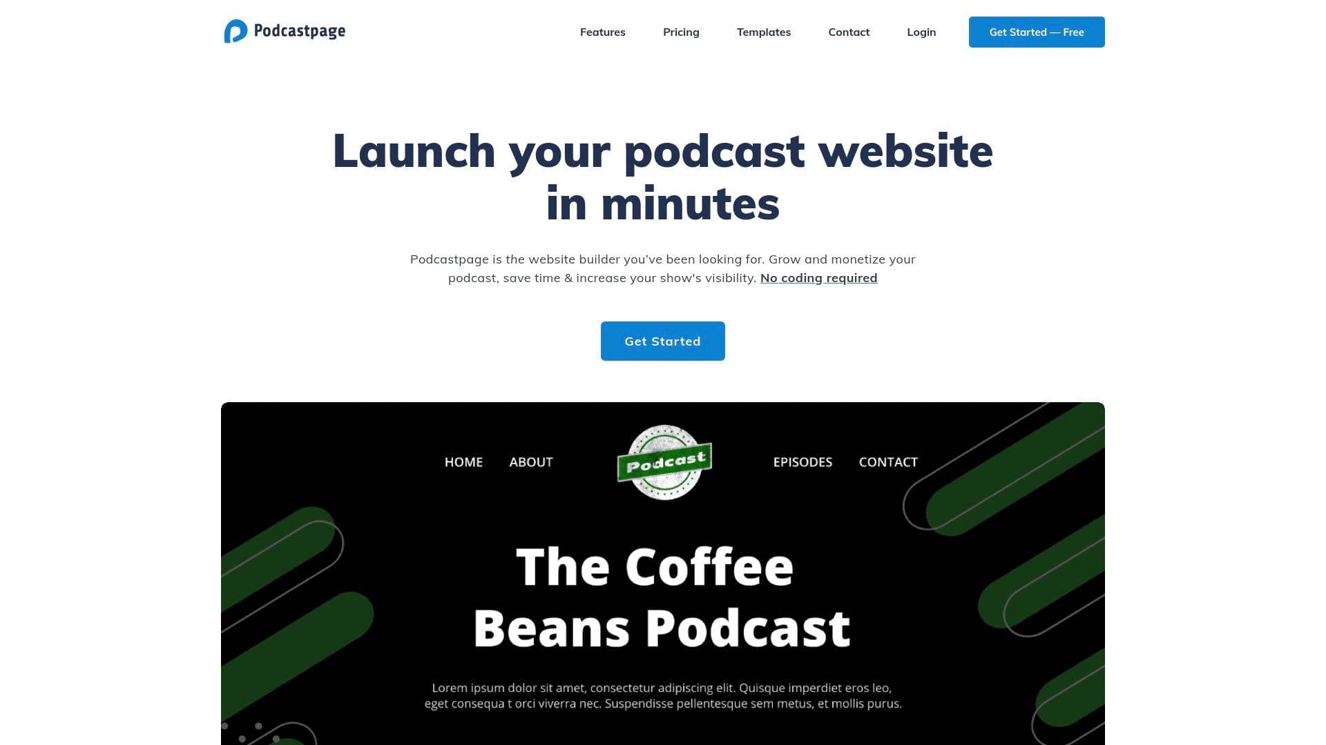A screenshot of Podcastpage