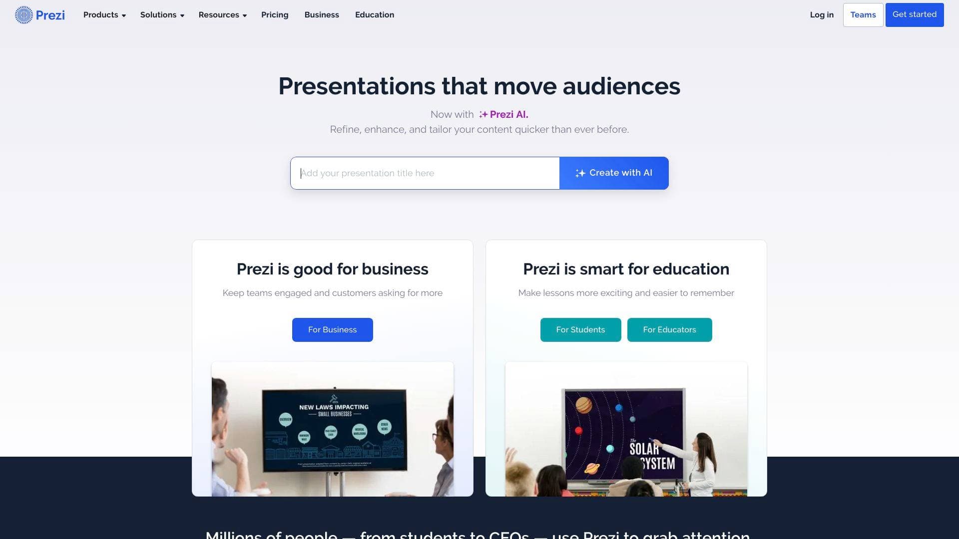 Prezi interface screenshot showing main features and user interface