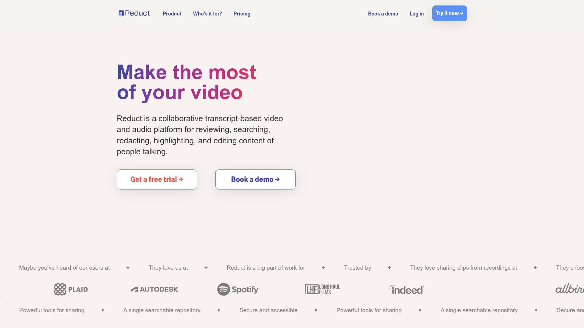 A screenshot of Reduct.video